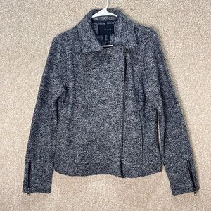 Tahari wool blend jacket size small notch moto jacket tweed jacket neutral grey